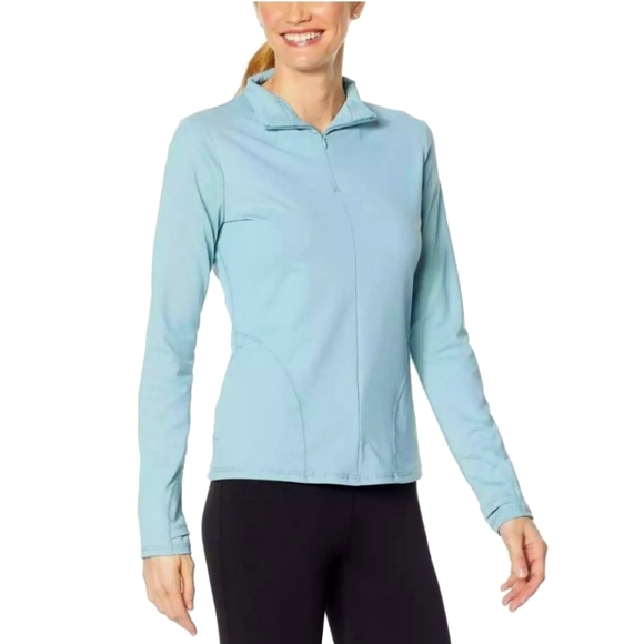 NEW! Shadow Sport Fitted Mock-Neck Zip Front Athletic Jacket, Light Blue - Picture 1 of 9